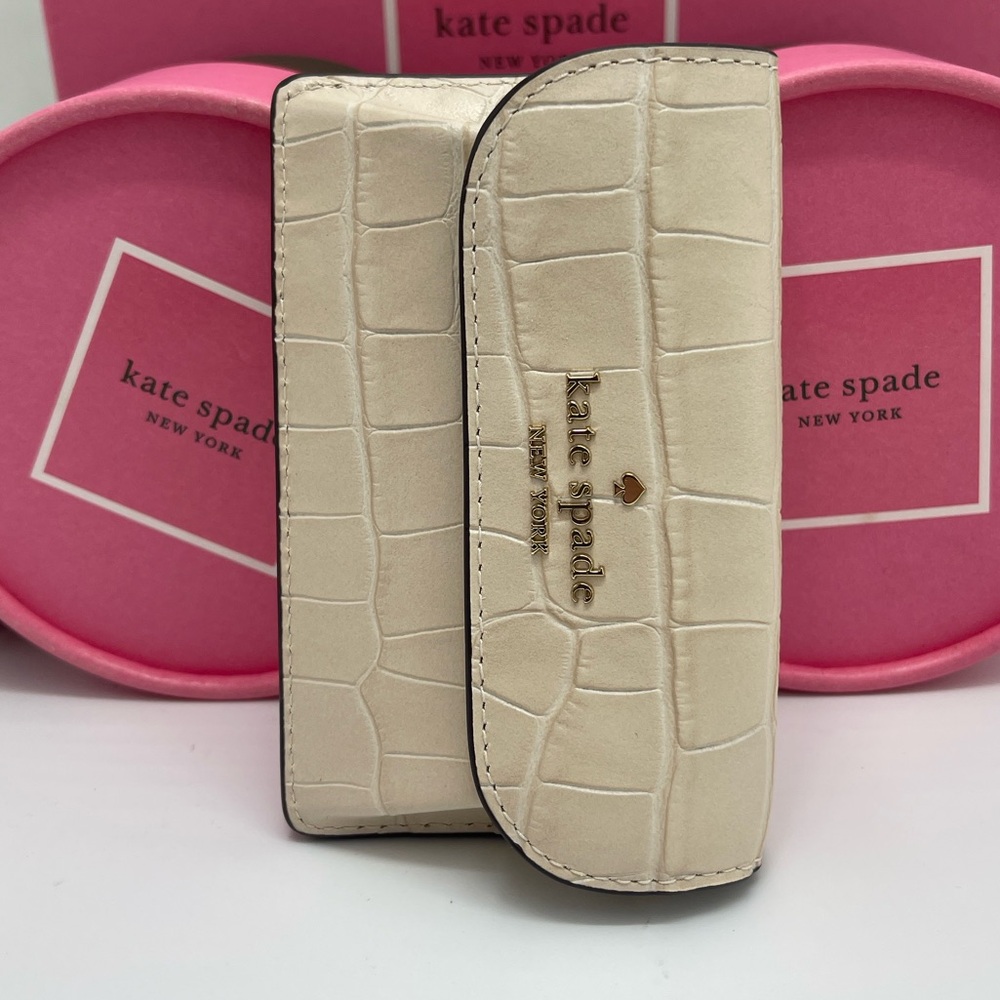 Kate Spade Dumpling Small Croco Embossed Leather Flap Card Holder 
Bare Baige
